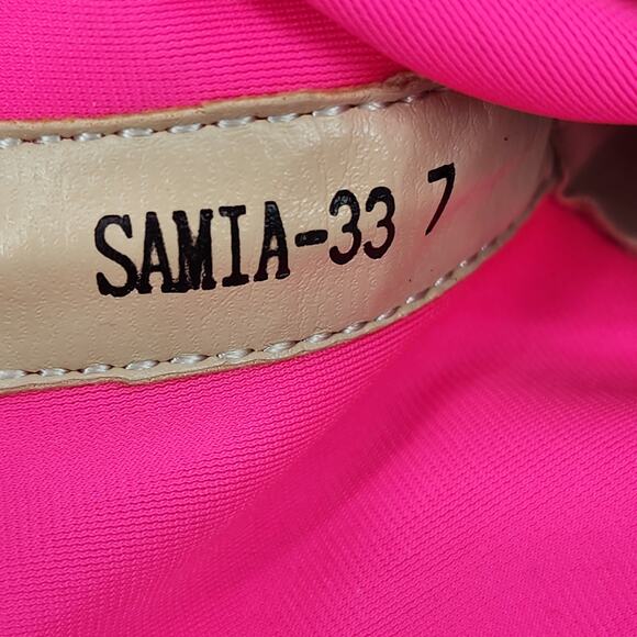 Simmi London Hot Pink Side Zip Pull On Square Open Toe Heels Boots Size 7 - Picture 4 of 6